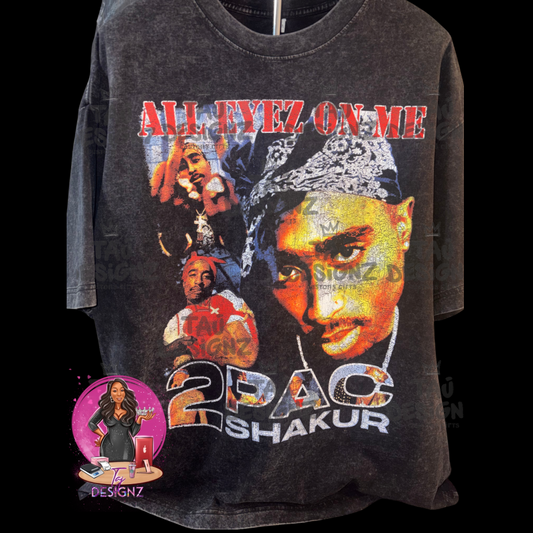 Vintage Inspired 2Pac Front & Back Graphic Tee | Acid Wash Oversized Streetwear Shirt