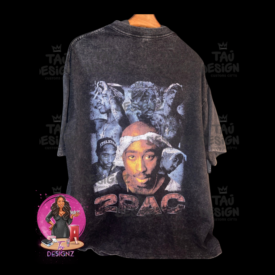 Vintage Inspired 2Pac Front & Back Graphic Tee | Acid Wash Oversized Streetwear Shirt